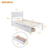 Aukfa Twin Size Premium Modern Wood Platform ágy két fiókkal, fejléc és erős sléga tartó, fehér