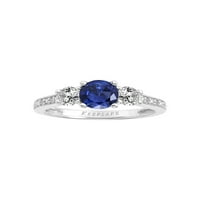 Carat T.G.W. Készített kék és fehér zafír és gyémánt-Accent Sterling ezüst nők eljegyzési gyűrűje