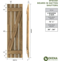 Ekena Millwork 1 2 W 82 H Americraft Négy tábla külső, valódi fa távolságra helyezett tábla-N-Batten redőnyök W Z-Bar, Track