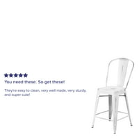 Flash bútorok kereskedelmi minőségű 24 Nagy bajba jutott fehér fém Beltéri-Kültéri pult magasság széklet vissza