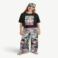 Justice Powerpuff lányok teteje és széles lábú nadrág alvómaszk pizsama szett, 3 darab, méretek 5-18
