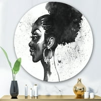 Designart 'Afro -amerikai nő fekete -fehér portréja I' Modern körfém fali művészet - 36 lemez