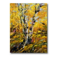 Designart 'Birches in Yellow Small Autums Forest' Country Canvas Wall Art nyomtatás