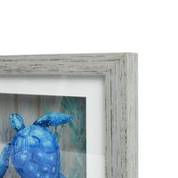 Haven Home Dekor Blue Sea Turtle 9.5 9.5 Coastal keretes nyomtatott üvegfalak, kék-fehérek