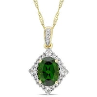 Miabella női 1- Carat T.G.W. Ovális vágású króm diopside fehér zafír és karat t.w. Gyémánt 14KT sárga arany szüreti halo medál