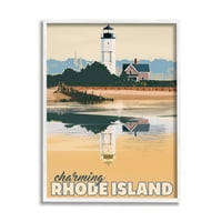 Stupell Industries utazási bájos Rhode Island tengerparti világítótorony Grafikus művészet fehér keretes művészeti nyomtatási