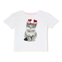A lányok Valentin-napi macska grafikus póló, 4-18.