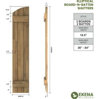 Ekena Millwork 1 2 W 50 H Americraft Három tábla külső valódi fa csatlakoztatott tábla-N-Batten redőnyök, elliptikus felső, termikus