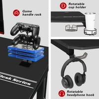LaCoo T-alakú keret Gaming Desk Irodai íróasztal szénszálas felülete, fekete