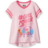 Girls 'girlpower' rövid ujjú kontraszt V-nyakú grafikus póló rózsaszín csillogással