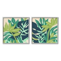 Stupell Industries réteges trópusi botanikai levelek grafika szürke keretes Művészeti Nyomtatás fali művészet, készlet 2, Design: