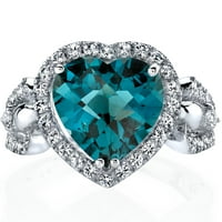 Oravo Ct Heart Shape London Blue Topaz Halo gyűrű 14K fehéraranyban