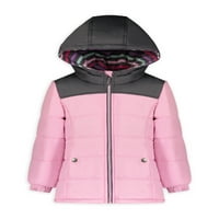 Weathertamer Girls Colorblock kapucnis téli puffer kabát, méret 4-16