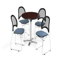 Multi-Use szünet szoba csomag, 42 kerek Flip-Top asztal Hold Stack székek, mahagóni kivitelben búzavirág kék ülések