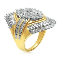 Carat T.W. Baguette és kerek gyémánt 18KT sárga arany a sárgaréz klaszter gyűrű felett