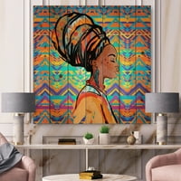 Designart 'Afro -amerikai nő Portré Turban IV -vel' Modern nyomtatás természetes fenyőfán