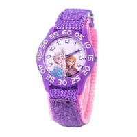 Disney Frozen Elsa és Anna Girls Purple Time Tanári Watch, Purple Hook és hurok nylon heveder rózsaszín háttérrel, gyerekek óra
