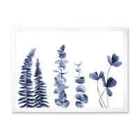 Designart 'Navy Blue Eukaliptusz fehér I' hagyományos keretes művészeti nyomtatás