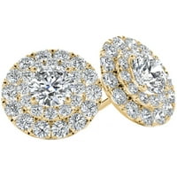 Carat T.W. Gyémánt 10KT sárga arany dupla-halo csap fülbevalók