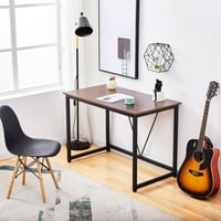 Számítógépes íróasztal v alakja fémkeret az otthoni iroda számára, modern egyszerű írásbeli tanulmányi asztal, barna