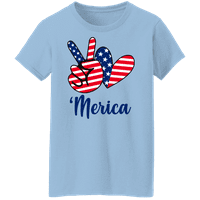 American Flag Heart Collection női július 4 -i hazafias amerikai női grafikus póló - 'Merica Peace Sign