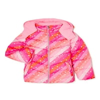 Pink Platinum Girls csillag kapucnis téli puffer kabát, méret 4-16