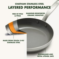 GreenPan Chatham háromrétegű rozsdamentes acél egészséges kerámia Nonstick indukciós alkalmas, edények edények, darab, ezüst