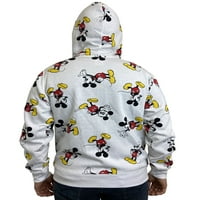 Disney férfi Mickey Mouse All-Over nyomtatott Zip kapucnis pulóver fehér