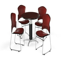 Multi-Use szünet szoba csomag, 42 kerek asztal Vinyl Stack székek, mahagóni kivitelben fém háló alap és bor ülések