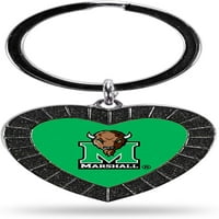 Marshall Thundering Herd NCAA strasszos szív színű kulcstartó, fekete, hosszú