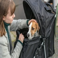 Háromkerekű összecsukható kedvtelésből tartott standard babakocsi tárolóval, fekete