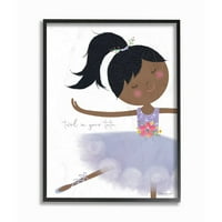 A Stupell gyerekszobája a tutu fekete hajú balerinában lila tutu keretes giclee texturizált művészetben