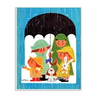 A gyerekszoba a Stupell Rainy Day Family Cartoon Blue Green Kids óvodai Festék Plakkot a szombat esti oszlopig