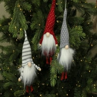 Dekoratív piros fehér és szürke Santa GNOME karácsonyi díszes dekorációk halmaza 10