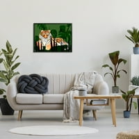 Stupell tigris trópusi növények természetállatok és rovarok festés fekete keretes művészet nyomtatott fali művészet