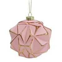 Rózsaszín és arany kerek geometriai üveg karácsonyi dísz