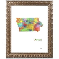 Védjegy Szépművészet Iowa State Map-1 vászon művészet, Marlene Watson, arany díszes keret