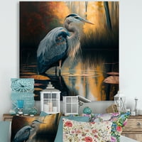 Designart Aranyos Heron egy tó virágművészetben I Canvas Wall Art