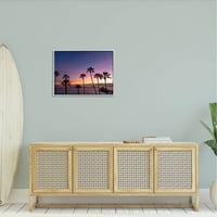 Élénk naplemente pálmafák horizont tengerparti fénykép szürke keretes művészeti nyomtatási fal művészet