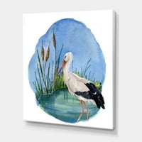 Designart 'Fehér gólya a mocsár kéken' hagyományos vászon fali művészet