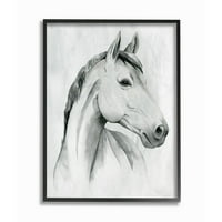 Stupell Industries Horse Portré Szürke Rajz Tervezés Grafikus Art Fekete Keretes Art Print Wall Art, 16x20