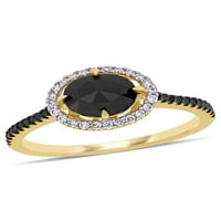 Miabella 1- Carat T.W. Fekete -fehér gyémánt 14K sárga arany halo eljegyzési gyűrű
