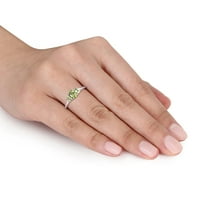 Miabella női karátos T.G.W. Ovális vágott peridot és gyémánt akcentus 10KT fehérarany háromköves gyűrű