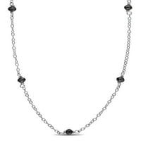 Miabella Carat T.W. Fekete gyöngy gyémánt sterling ezüst állomás nyaklánc, 18