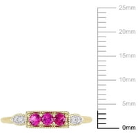 Miabella női karátos T.G.W. Létrehozott Ruby & Diamond ékezetes 10KT sárga arany háromköves középső gyűrű