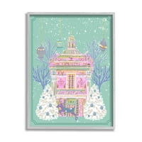 Stupell Industries rózsaszín díszes karácsonyi épület grafikus szürke keretes művészeti nyomtatási fal művészet, Melissa Wang
