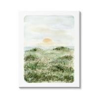 Stupell Industries Grassland Field Sun Peeking Ocean Horizon Painting Galéria csomagolt vászon nyomtatási fal művészet, Design
