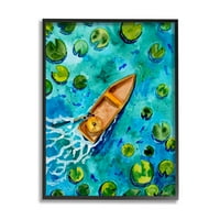 Tó lilies tó csónak splash szállítás festés fekete keretes művészeti nyomtatási fal művészet