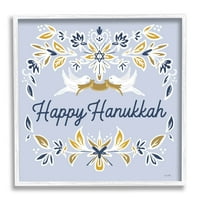 Boldog Hanukkah virágos galambok zászló ünnepi grafikus művészet fehér keretes művészet nyomtatott fali művészet