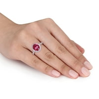 Miabella Női 4 karátos ovális vágott létrehozott Ruby létrehozott fehér zafír 10kt fehér arany Halo gyűrű